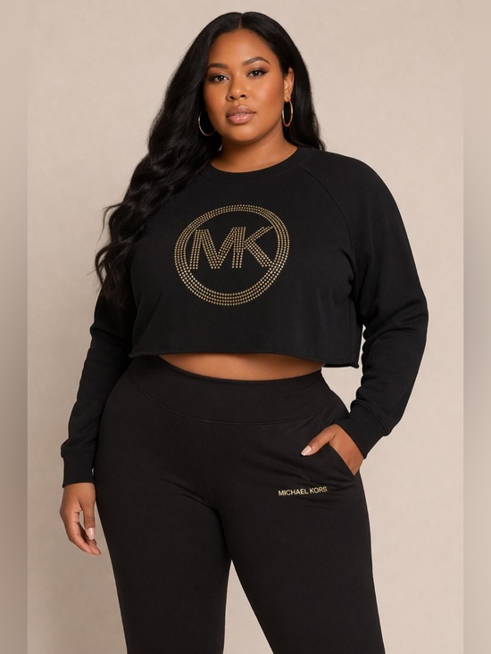 Michael Kors Tops - Michael Kors Black Cropped Sweatshirt with Gold MK Logo